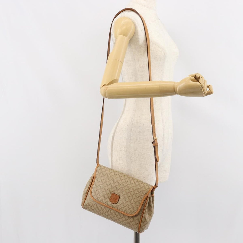 Celine Vintage Macadam Shoulder Bag Canvas And Leather Beige Canvas Shoulder Bag Bag