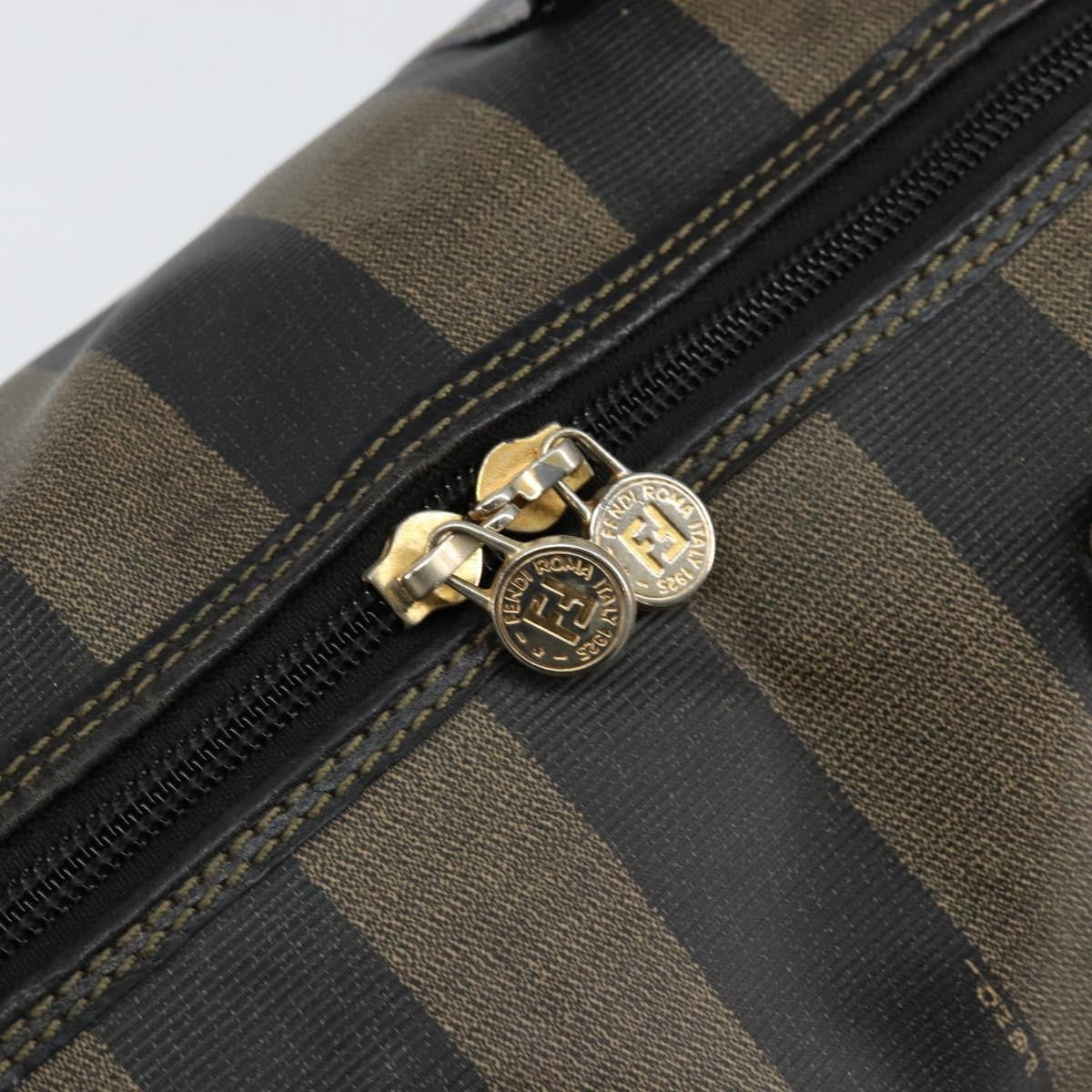 Fendi Vintage Pequin Boston Bag Coated Canvas Brown Canvas Handbag