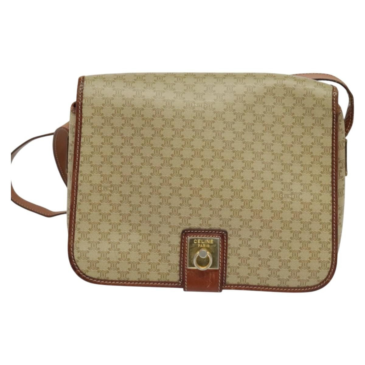 Celine Vintage Macadam Shoulder Bag Canvas And Leather Beige Canvas Shoulder Bag Bag