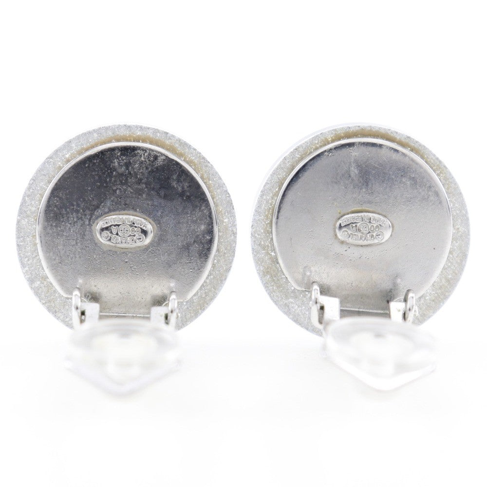 Chanel Cc Round Clip-On Earrings Glitter Resin Silver Plastic Earrings Jewelry