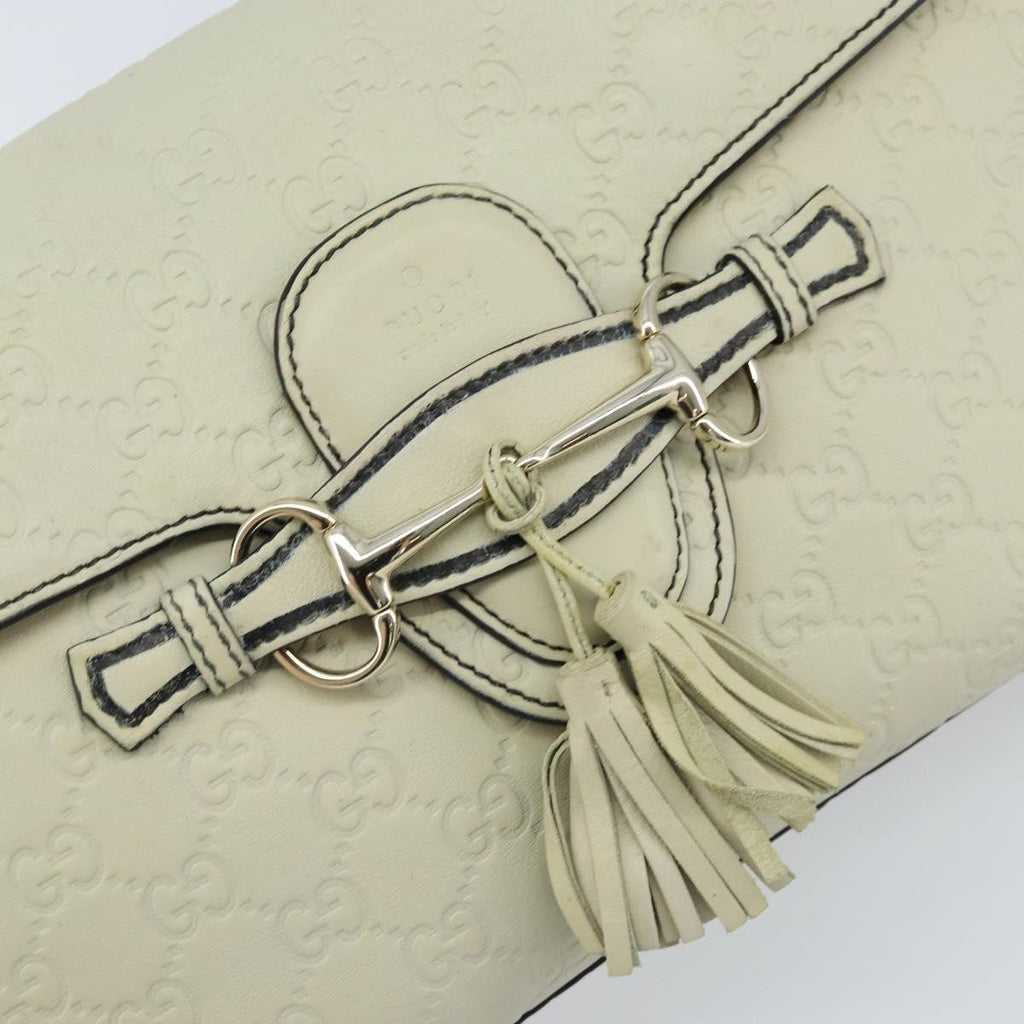 Gucci Emily Chain Flap Bag Guccissima Leather Beige Leather Shoulder Bag Bag (Pre-Owned)