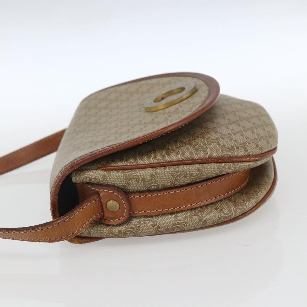 Celine Vintage Macadam Circle Logo Shoulder Bag Canvas And Leather Beige Canvas Shoulder Bag Bag