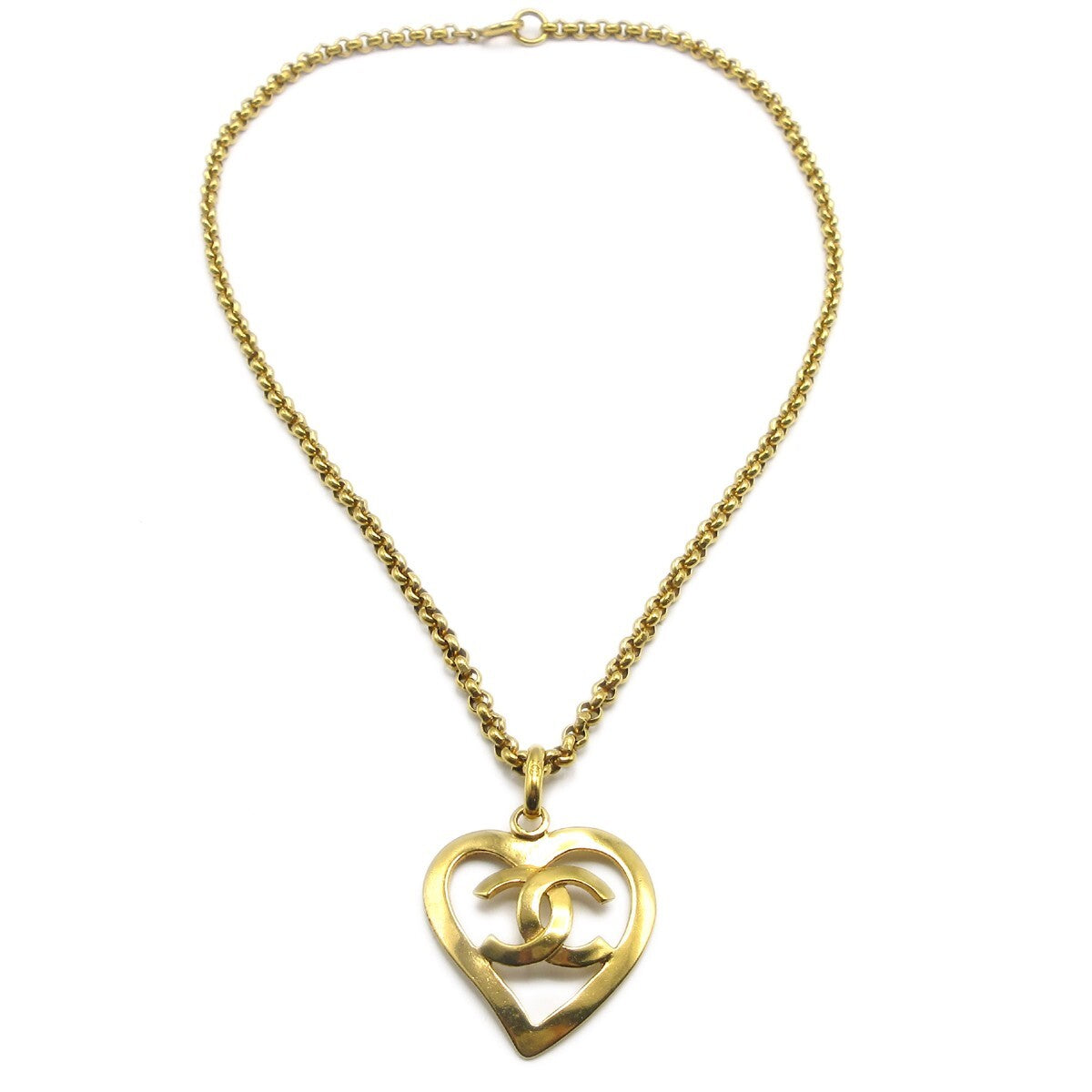 Chanel Cc Heart Pendant Metal Gold Gold_Plated Necklace Jewelry
