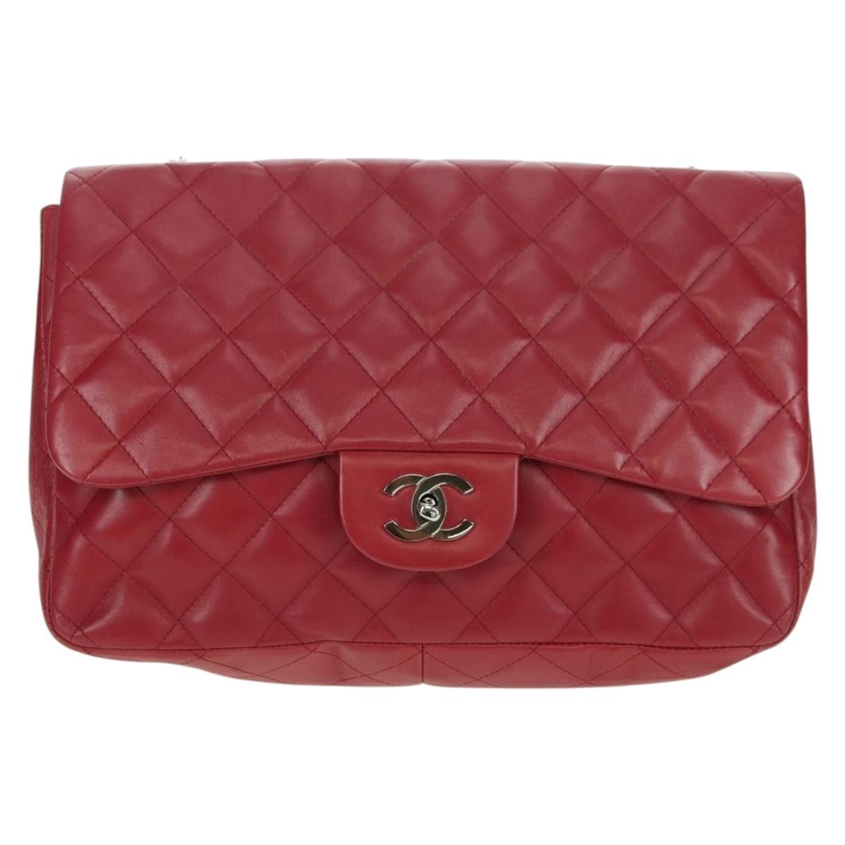 Chanel Classic Single Flap Bag Quilted Lambskin Red Leather Shoulder Bag Bag