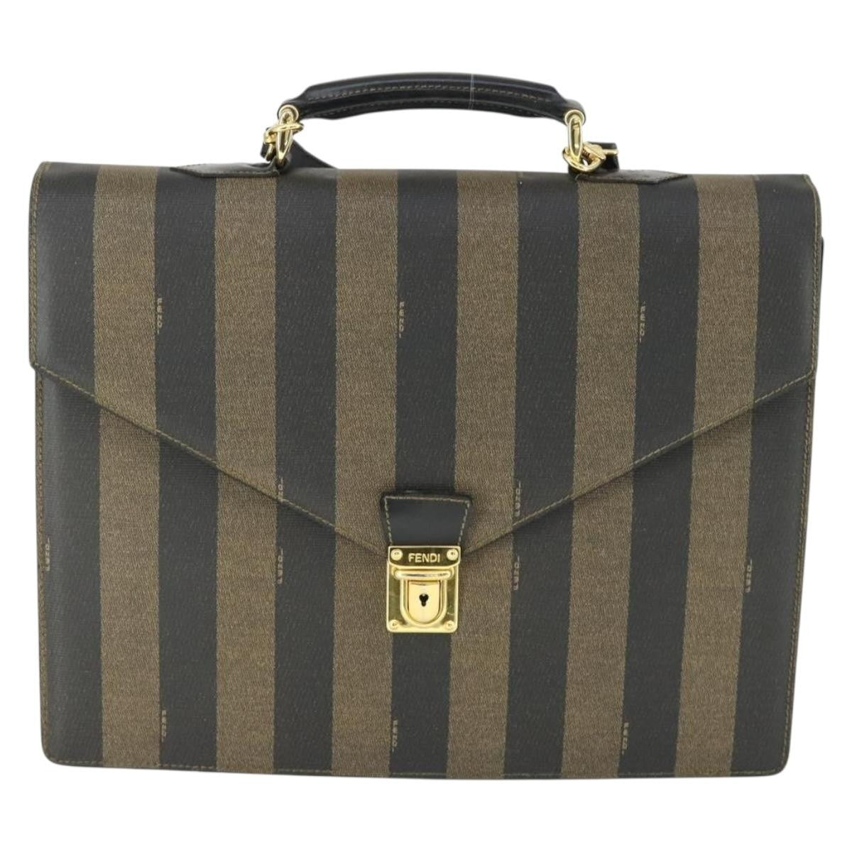 Fendi Vintage Pequin Briefcase Bag Coated Canvas Brown Canvas Briefcase Bag