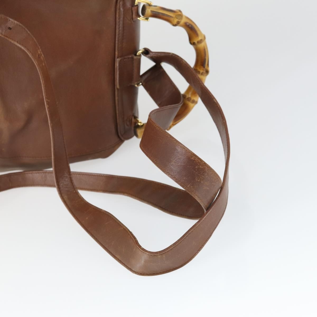 Gucci Vintage Bamboo Backpack Leather Brown Leather Backpack Bag (Pre-Owned)