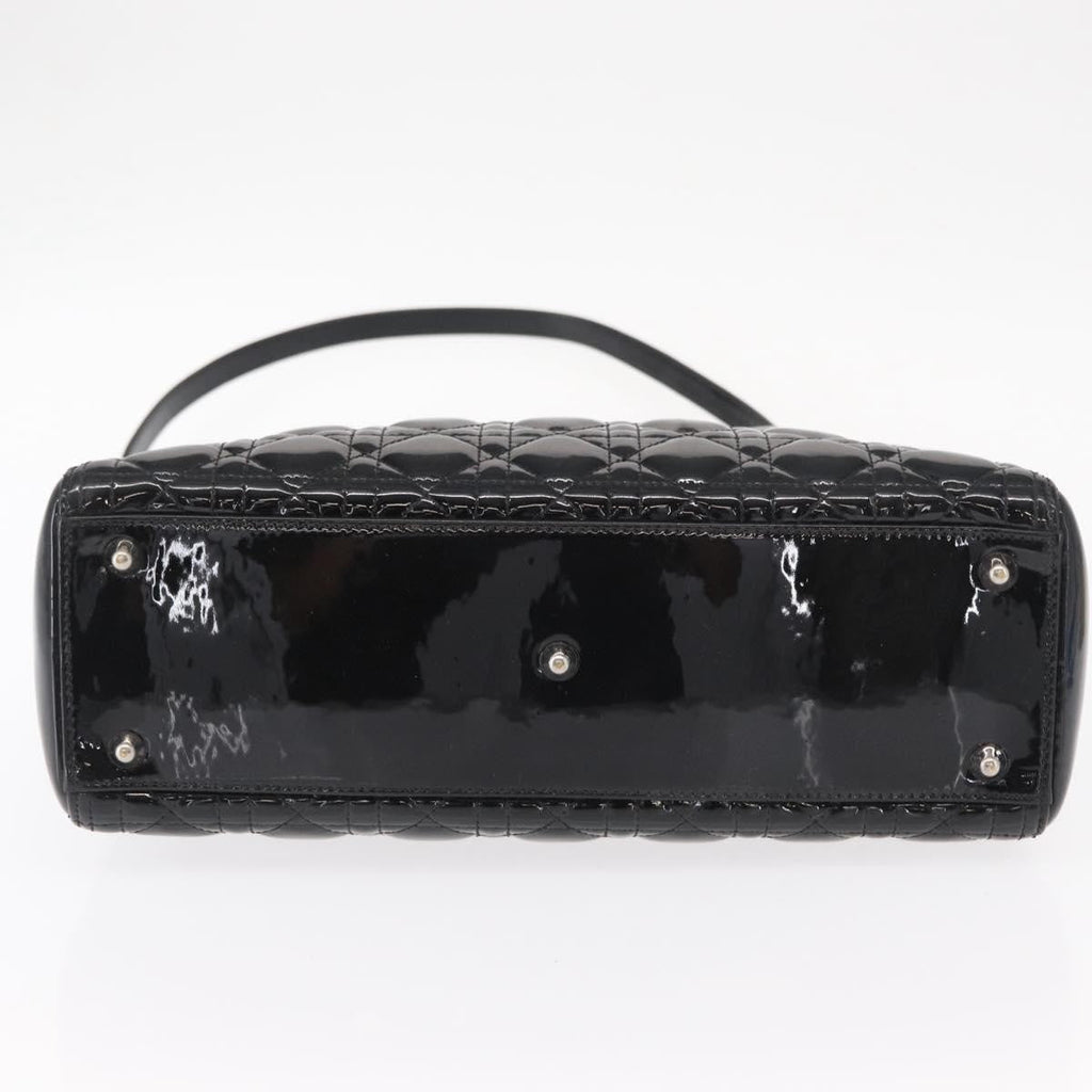 Christian Dior Lady Dior Bag Cannage Quilt Patent Black Patent_Leather Handbag (Pre-Owned)