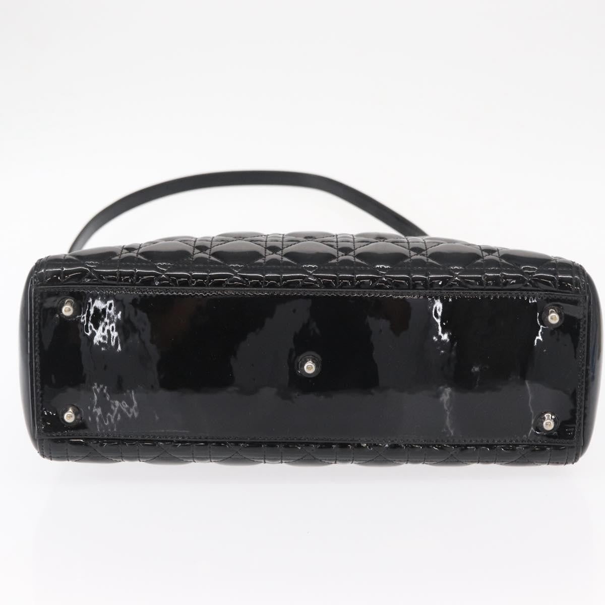 Christian Dior Lady Dior Bag Cannage Quilt Patent Black Patent_Leather Handbag (Pre-Owned)