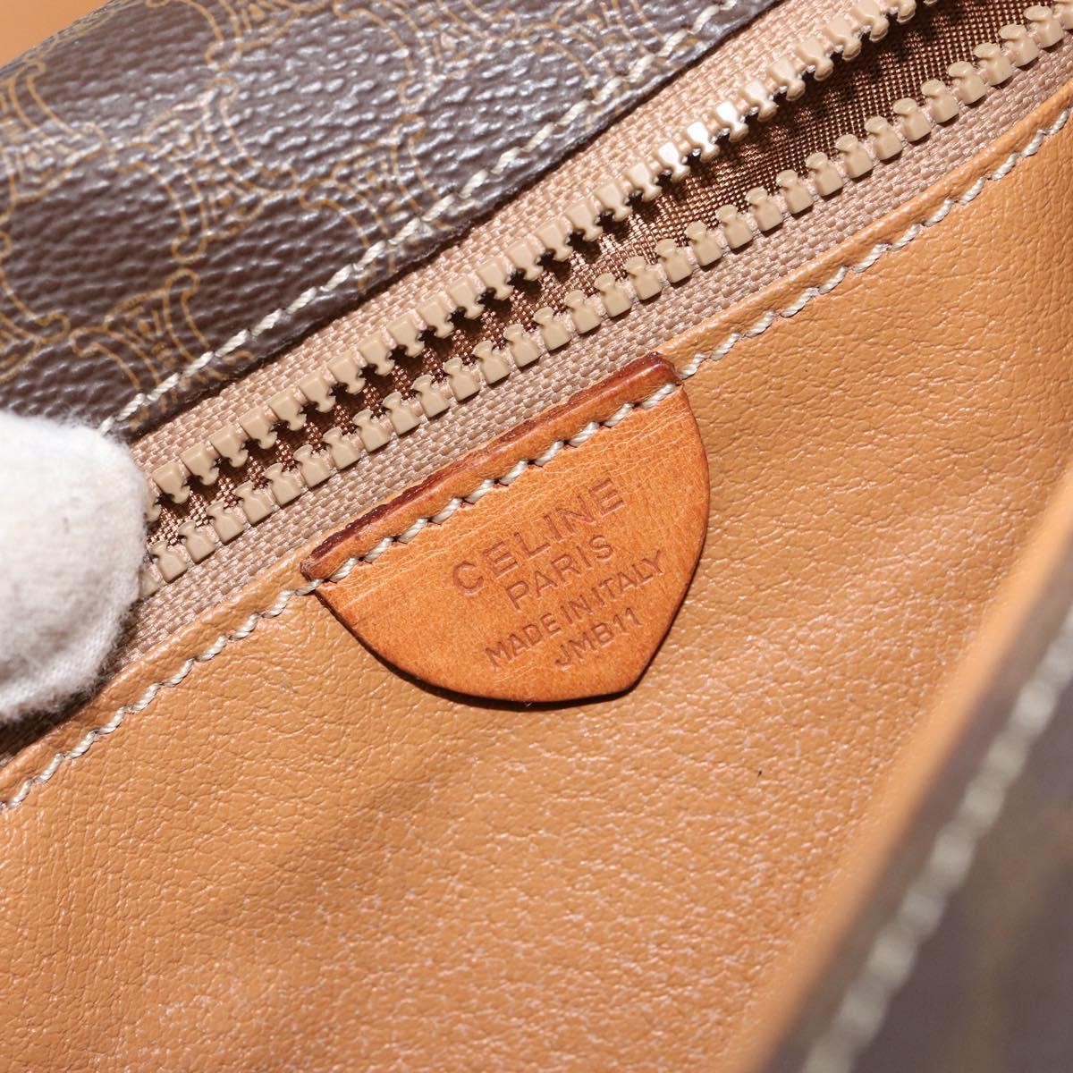 Celine Vintage Macadam Circle Logo Shoulder Bag Canvas And Leather Brown Canvas Shoulder Bag Bag