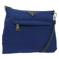 Prada Flat Messenger Tessuto With Leather Blue Nylon Shoulder Bag Bag