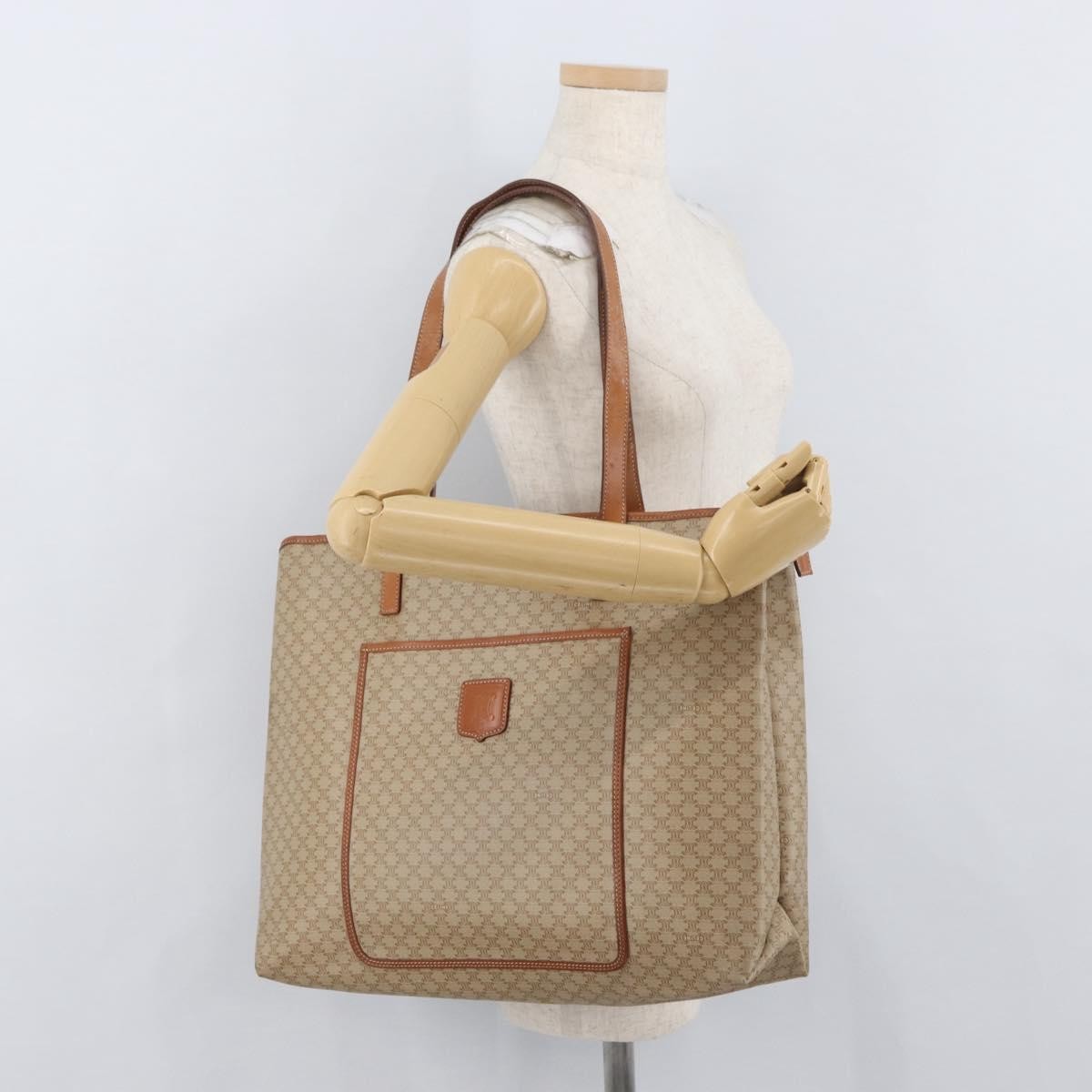 Celine Vintage Macadam Tote Bag Canvas And Leather Beige Canvas Tote Bag Bag