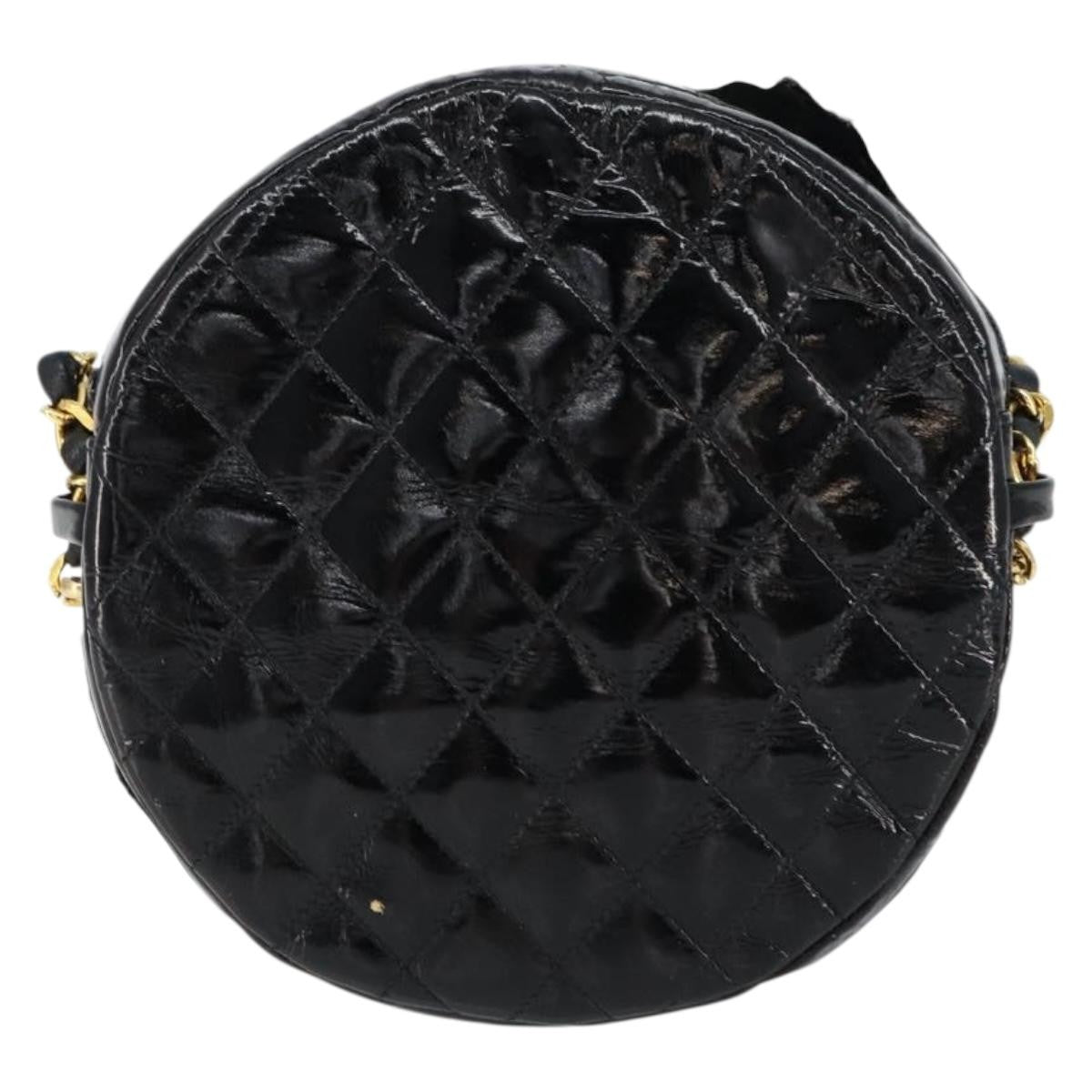 Chanel Vintage Camellia Round Evening Bag Lambskin And Satin Black Patent_Leather Clutche & Pouche Bag