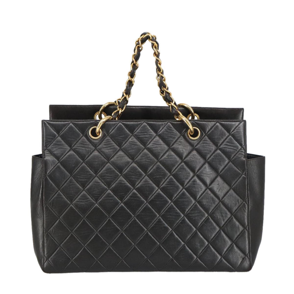 Chanel Vintage Grand Shopping Tote Quilted Lambskin Black Leather Tote Bag Bag