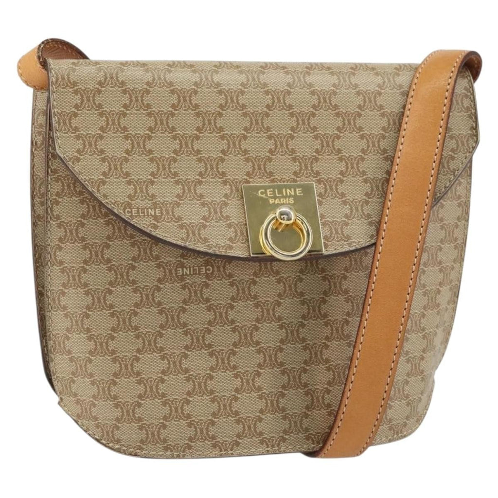 Celine Vintage Macadam Shoulder Bag Canvas Beige Canvas Shoulder Bag Bag