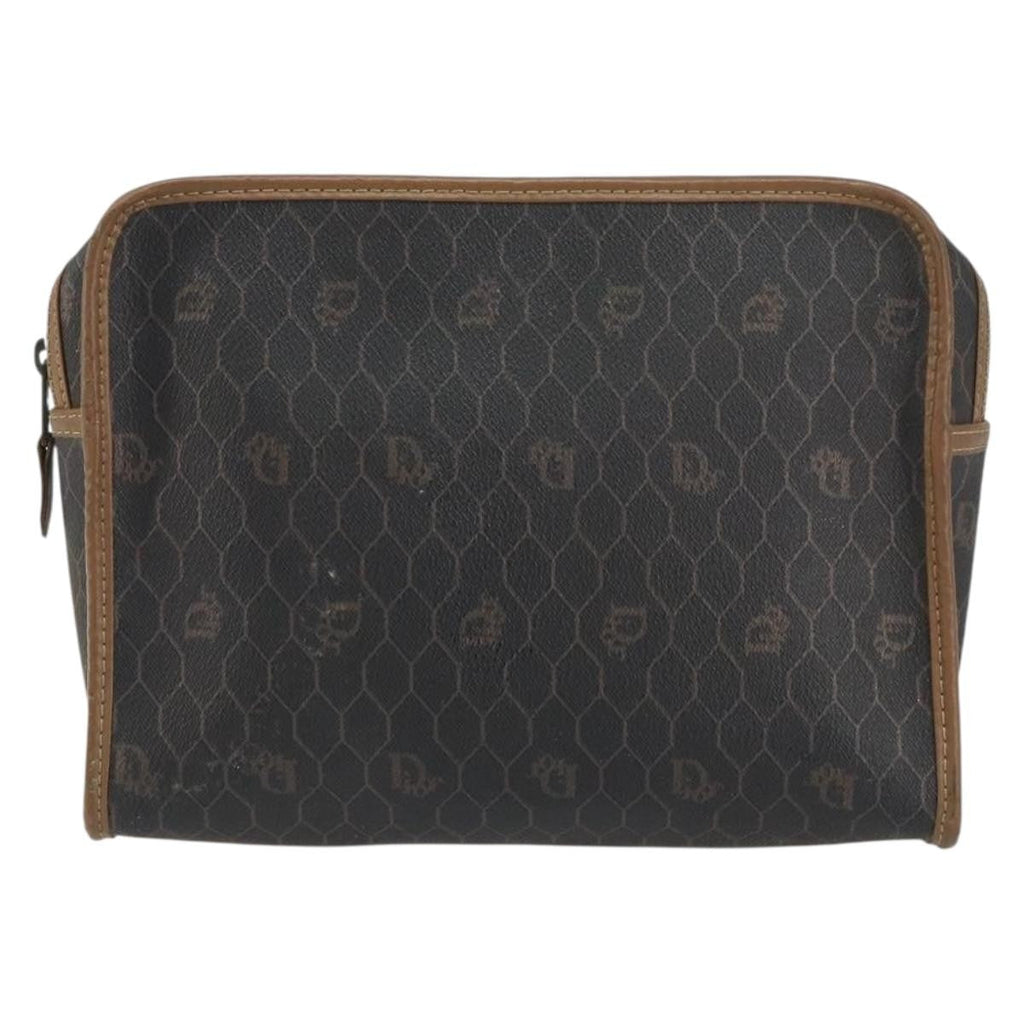 Christian Dior Vintage Honeycomb Zip Pouch Canvas And Leather Black Canvas Clutche & Pouche Bag (Pre-Owned)