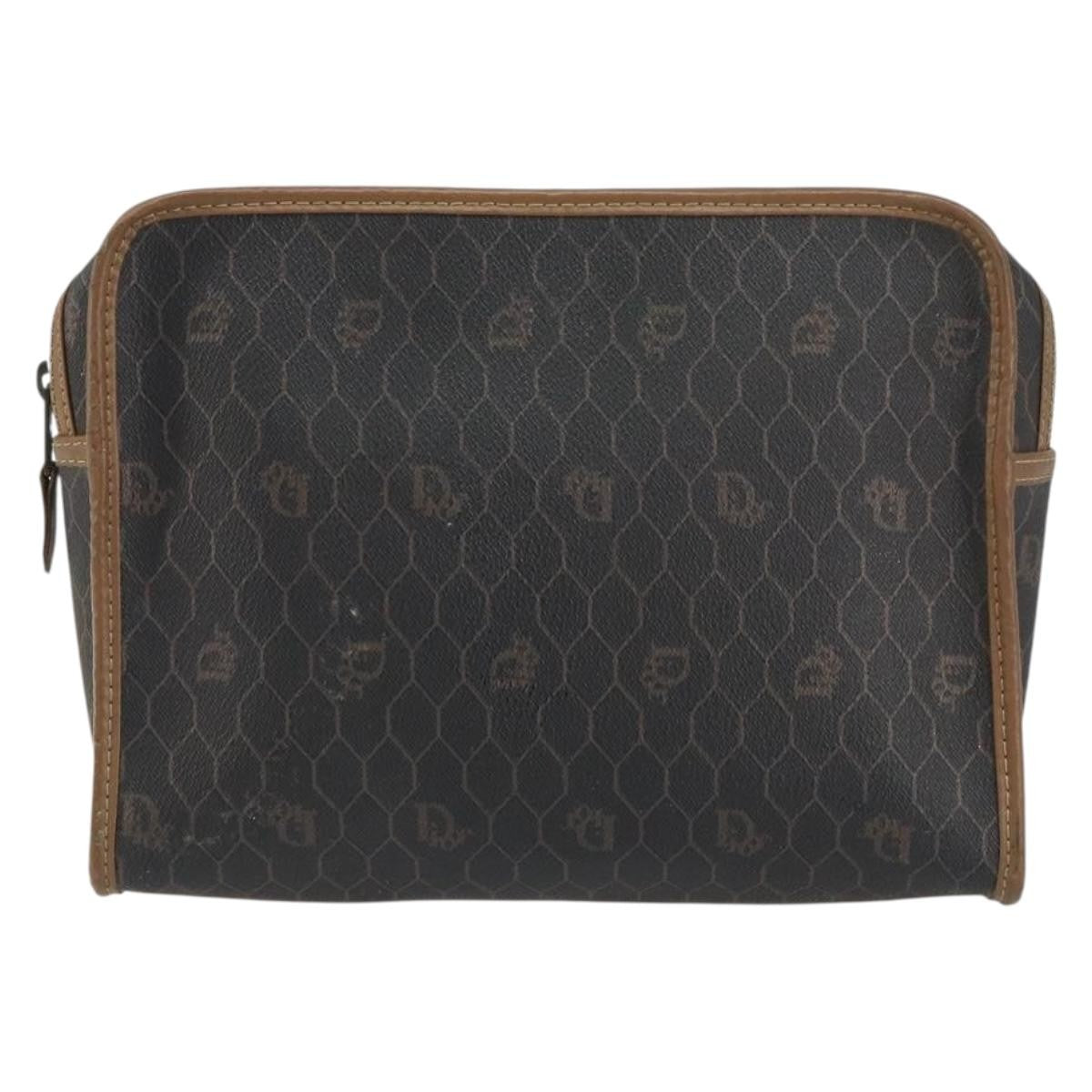 Christian Dior Vintage Honeycomb Zip Pouch Canvas And Leather Black Canvas Clutche & Pouche Bag (Pre-Owned)