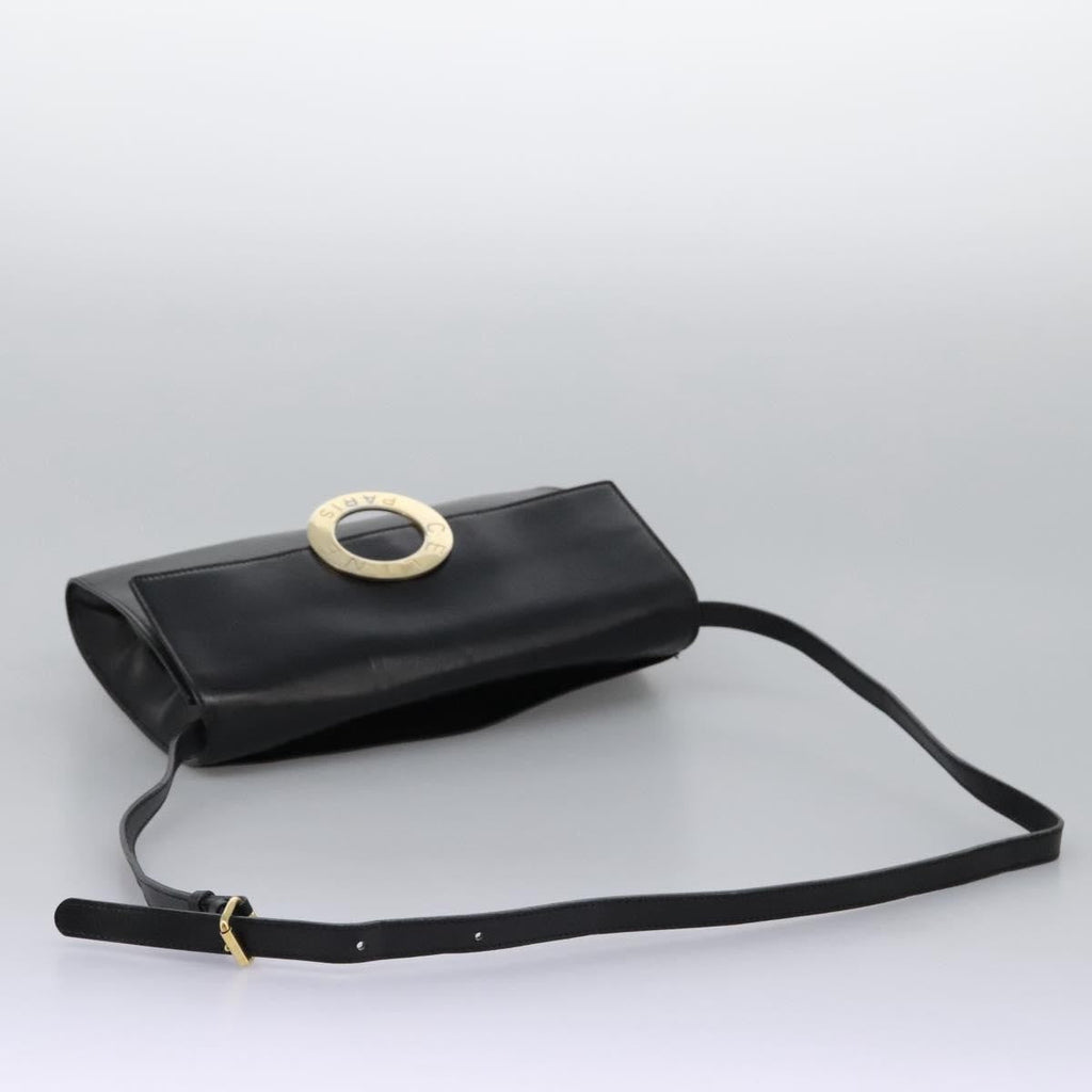 Celine Vintage Circle Logo Crossbody Bag Leather Black Leather Bag