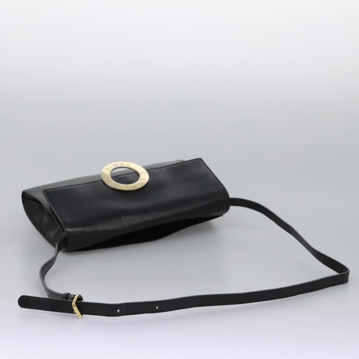 Celine Vintage Circle Logo Crossbody Bag Leather Black Leather Bag