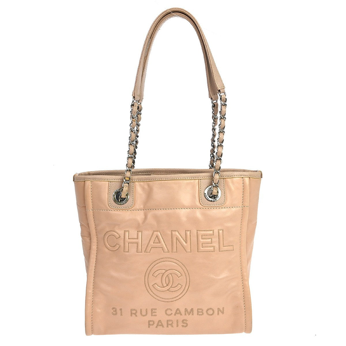 Chanel North South Deauville Tote Leather Pink Leather Tote Bag Bag