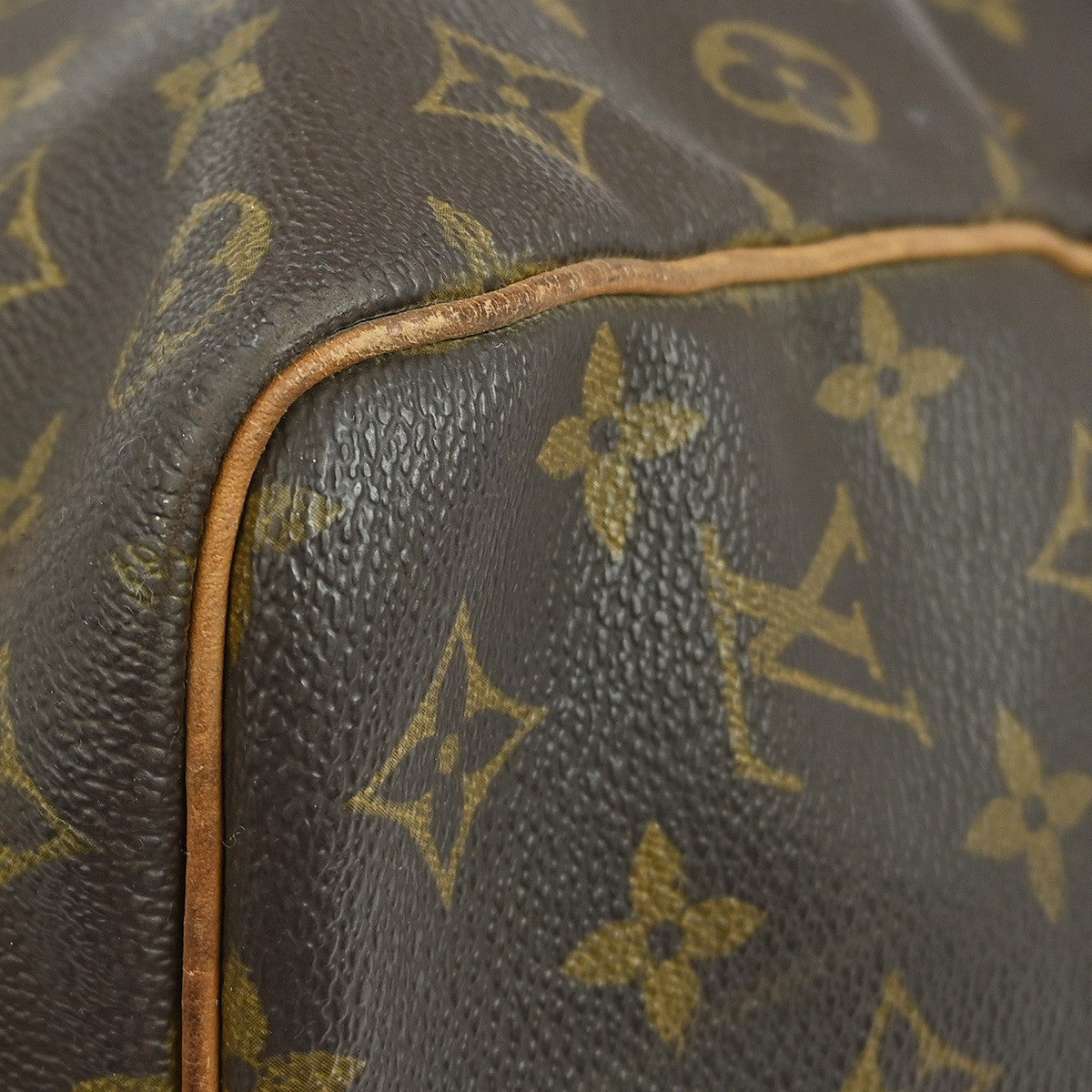 Louis Vuitton Keepall Bag Monogram Canvas Brown Leather Travel Bag
