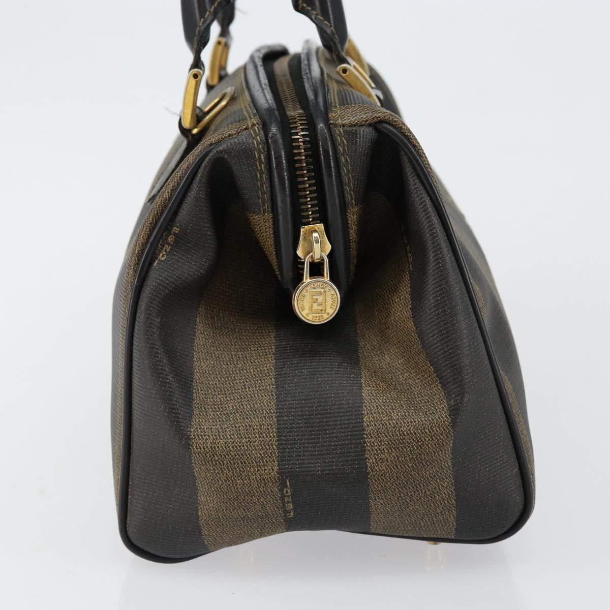 Fendi Vintage Pequin Boston Bag Coated Canvas Black Canvas Bag