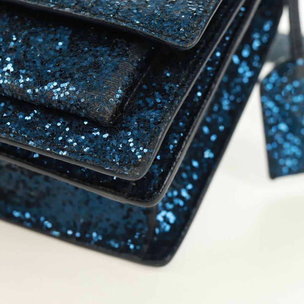 Saint Laurent Sunset Satchel Glitter Blue Leather Shoulder Bag Bag (Pre-Owned)