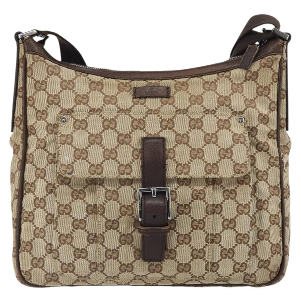 Gucci Vintage Shoulder Bag Gg Canvas And Leather Beige Canvas Shoulder Bag Bag (Pre-Owned)