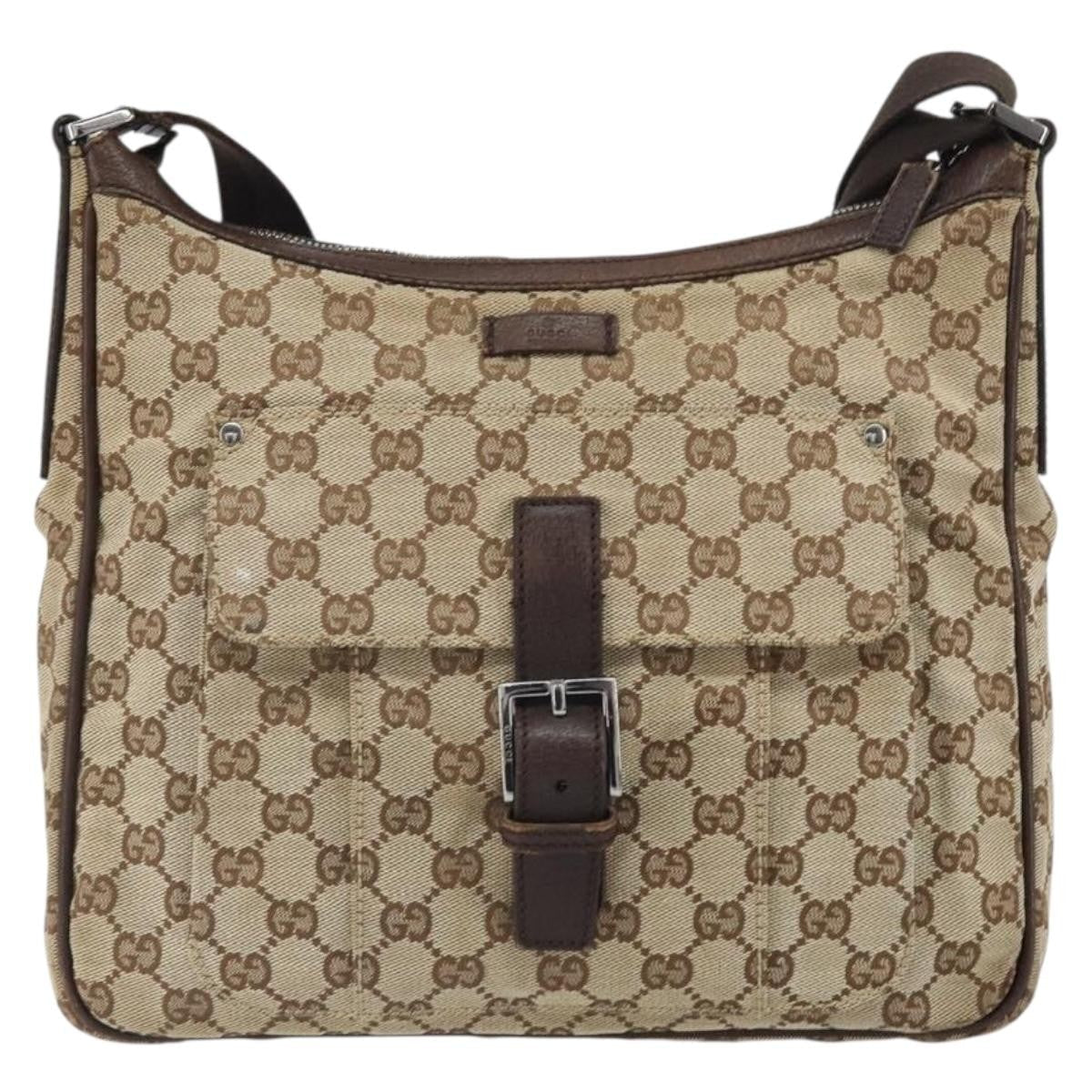 Gucci Vintage Shoulder Bag Gg Canvas And Leather Beige Canvas Shoulder Bag Bag (Pre-Owned)