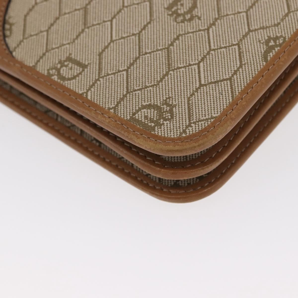 Christian Dior Vintage Honeycomb Chain Canvas Beige Canvas Shoulder Bag Bag (Pre-Owned)