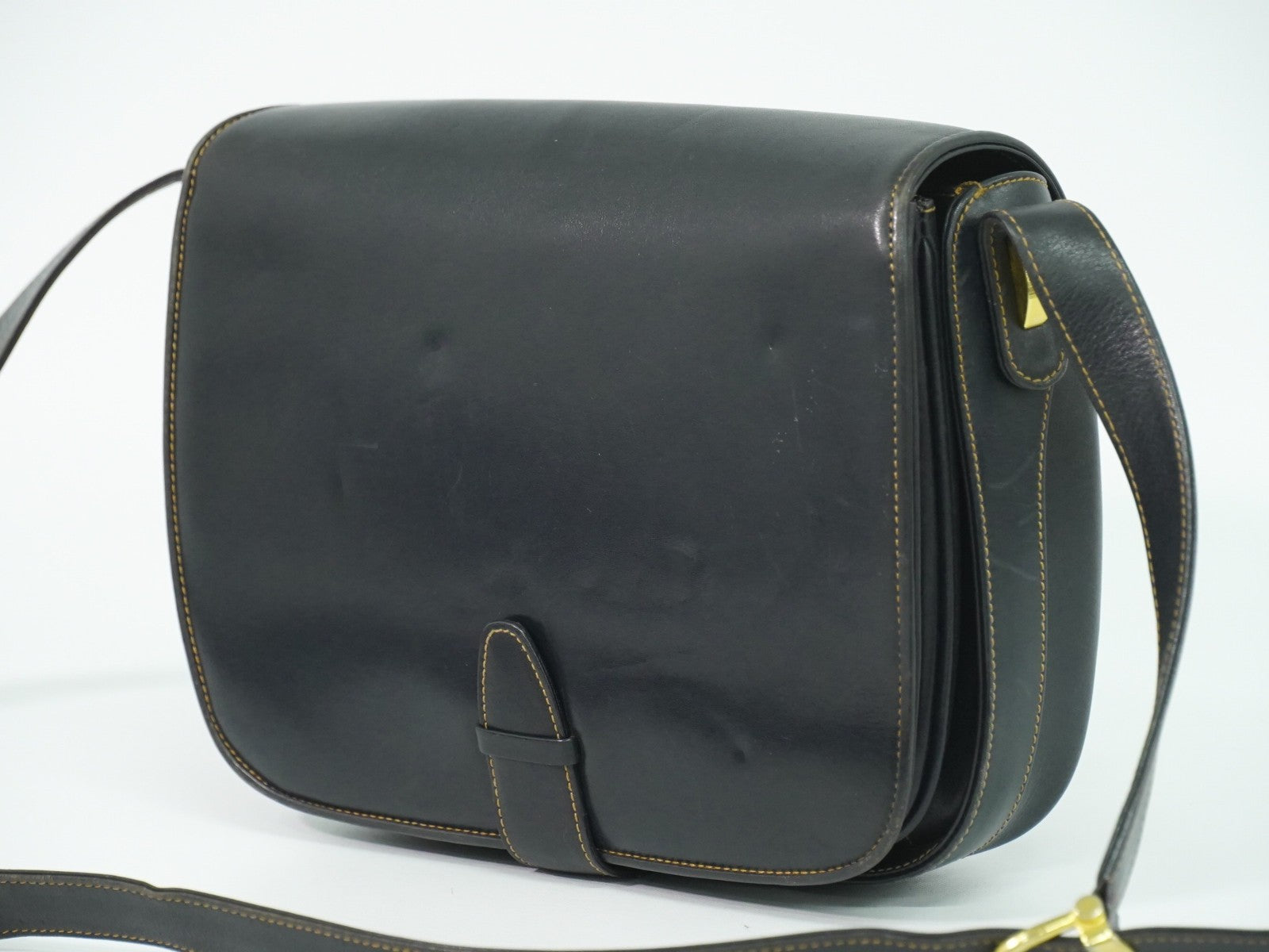 Gucci Vintage Shoulder Bag Leather Navy Leather Shoulder Bag Bag (Pre-Owned)