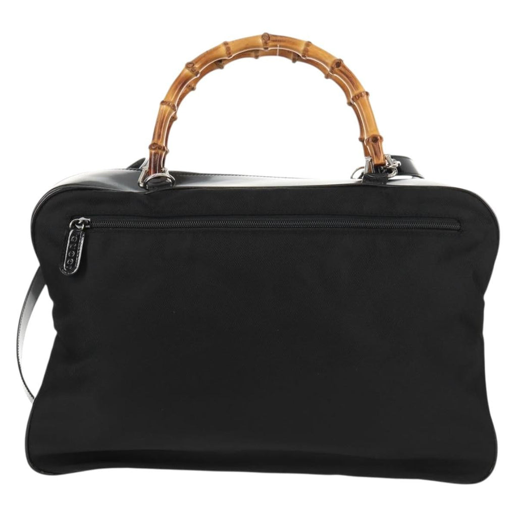 Gucci Vintage Bamboo Handle Bag Nylon Black Nylon Handbag (Pre-Owned)