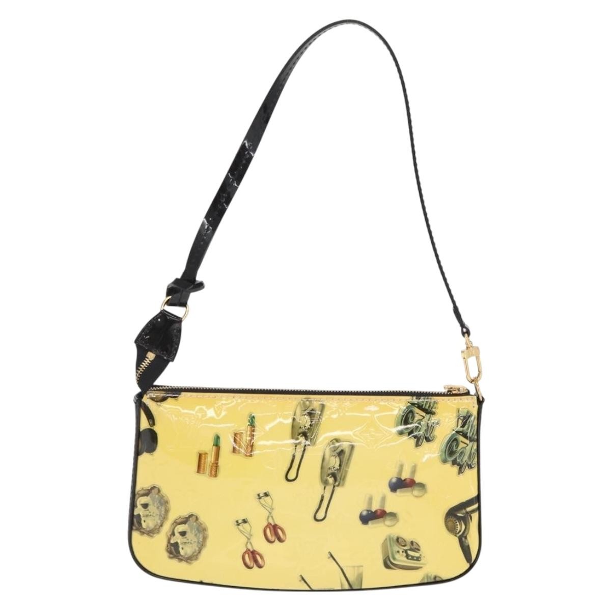 Louis Vuitton Pochette Accessoires Nm Limited Edition Stickers Monogram Vernis Yellow Patent_Leather Clutche & Pouche Bag