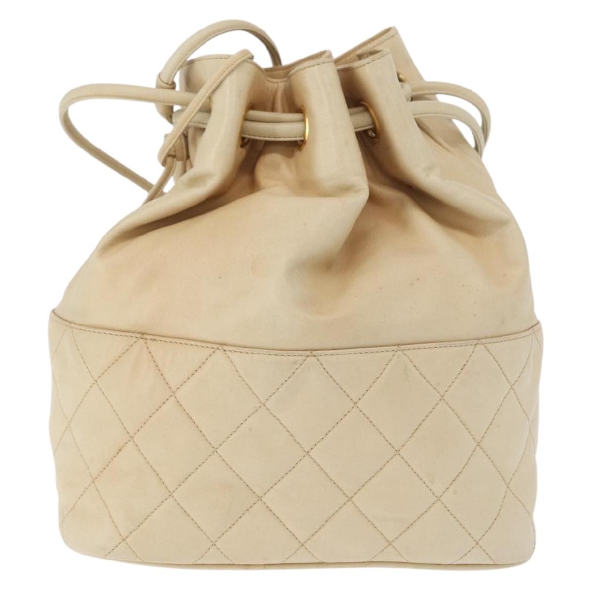 Chanel Gabrielle Drawstring Bag Quilted Calfskin Beige Leather Shoulder Bag Bag