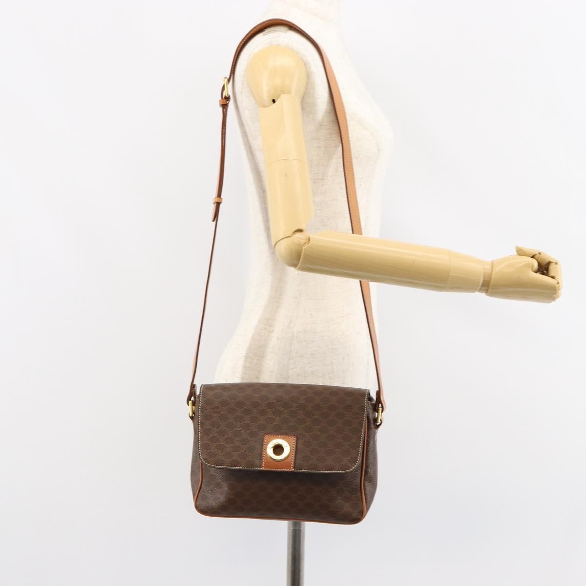 Celine Vintage Macadam Circle Logo Shoulder Bag Canvas And Leather Brown Canvas Shoulder Bag Bag