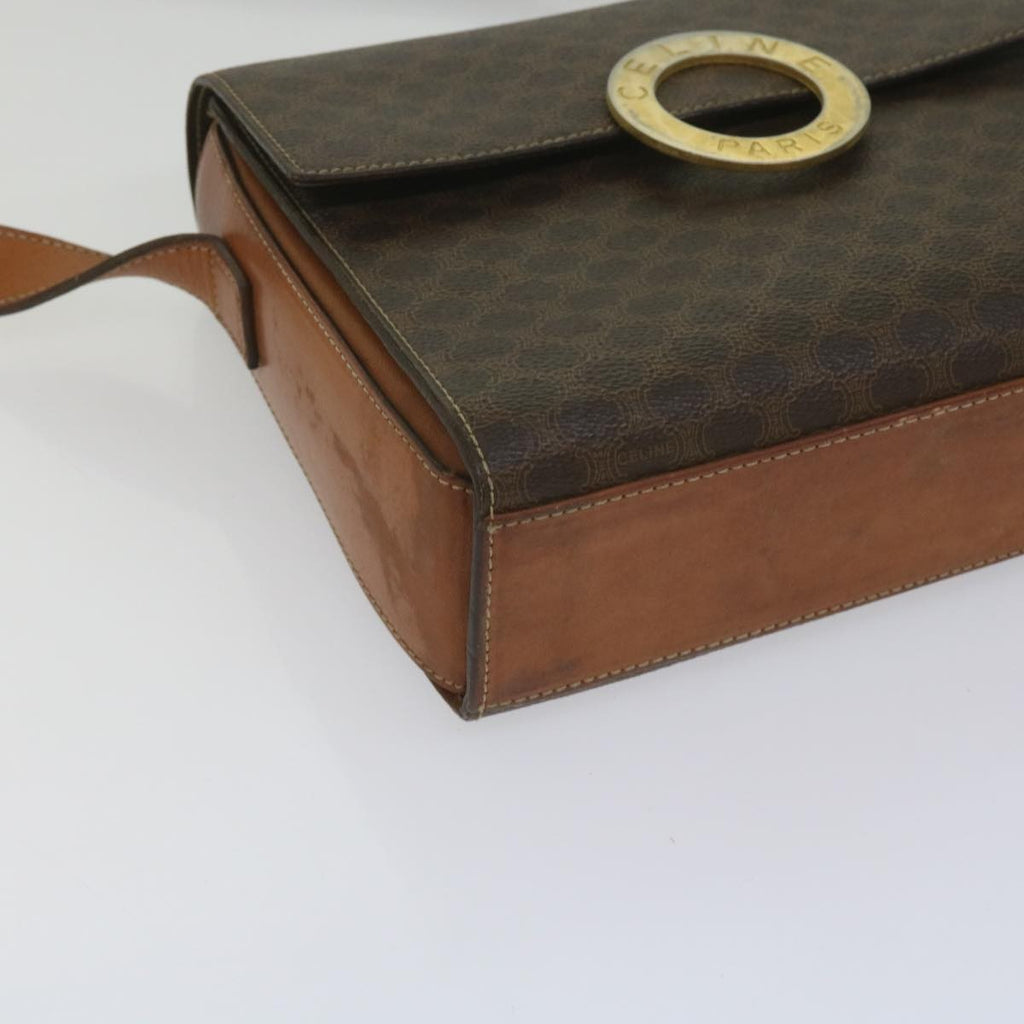 Celine Vintage Macadam Circle Logo Shoulder Bag Canvas And Leather Brown Canvas Shoulder Bag Bag