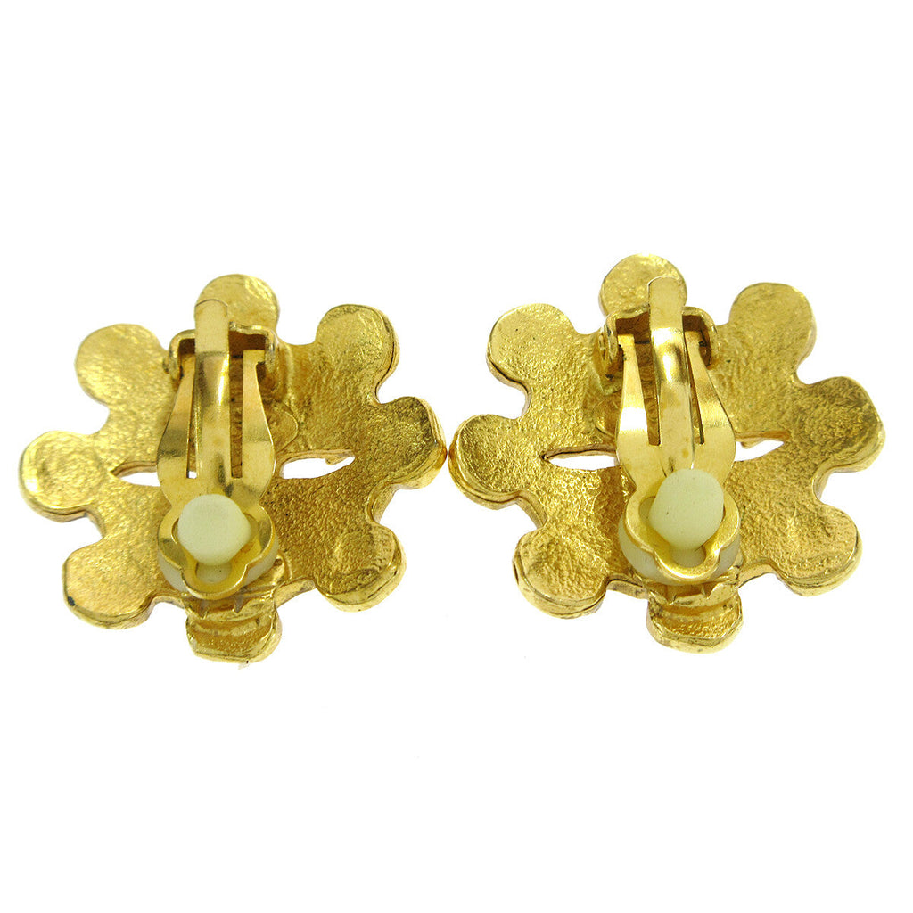 Chanel Vintage Flower Clip-On Earrings Metal Gold Gold_Plated Earrings Jewelry
