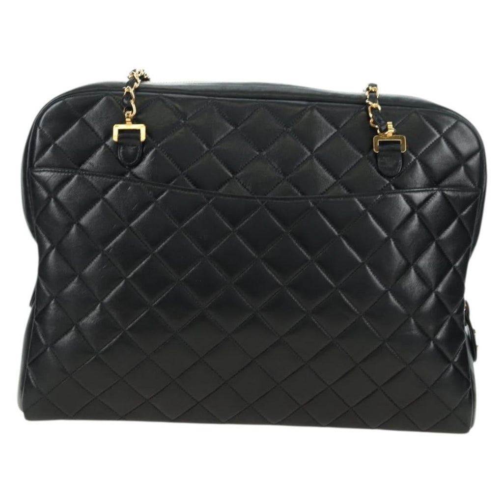 Chanel Vintage Zip Chain Shoulder Bag Quilted Lambskin Black Leather Shoulder Bag Bag