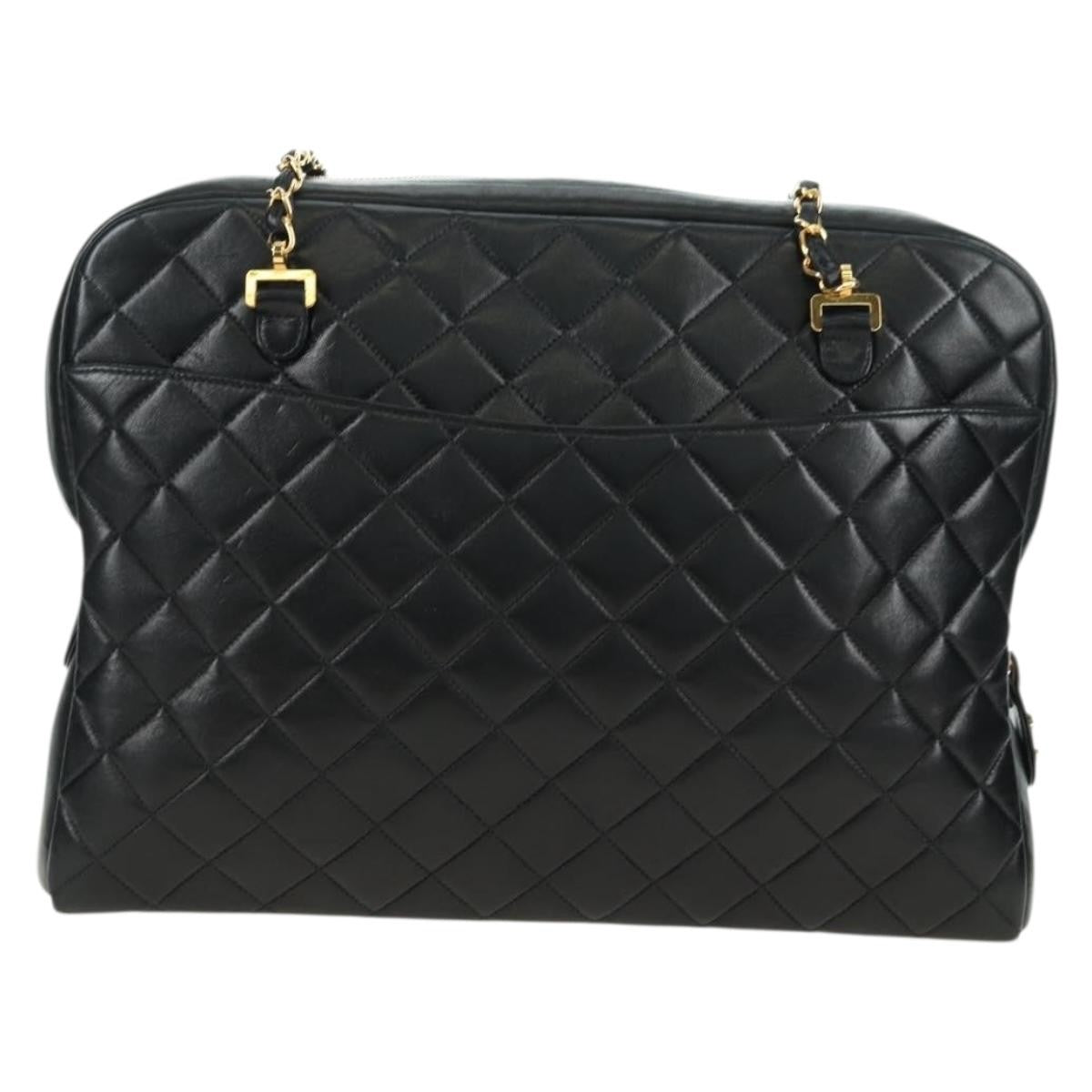 Chanel Vintage Zip Chain Shoulder Bag Quilted Lambskin Black Leather Shoulder Bag Bag