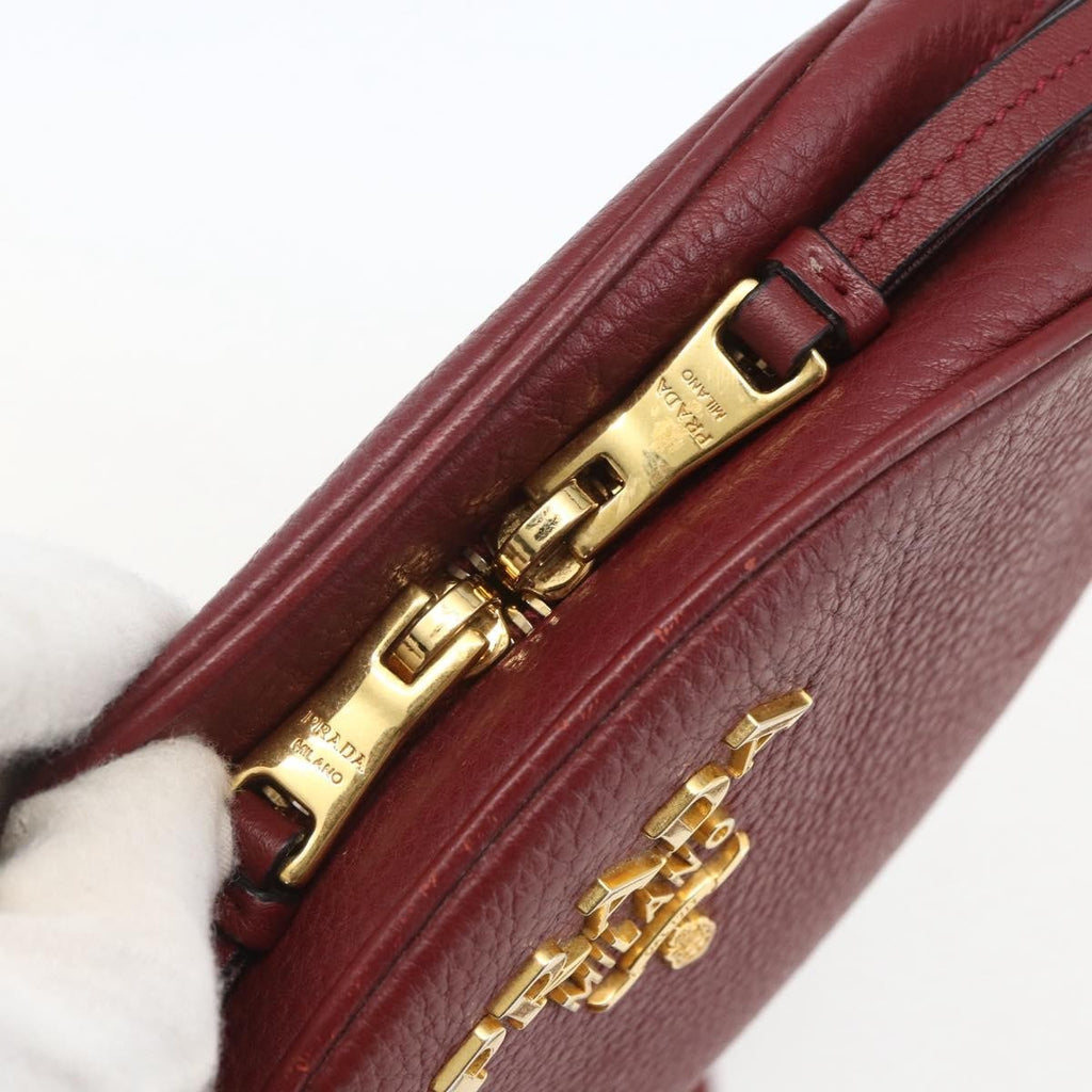 Prada Dual Strap Crossbody Bag Vitello Daino Burgundy Leather Shoulder Bag Bag