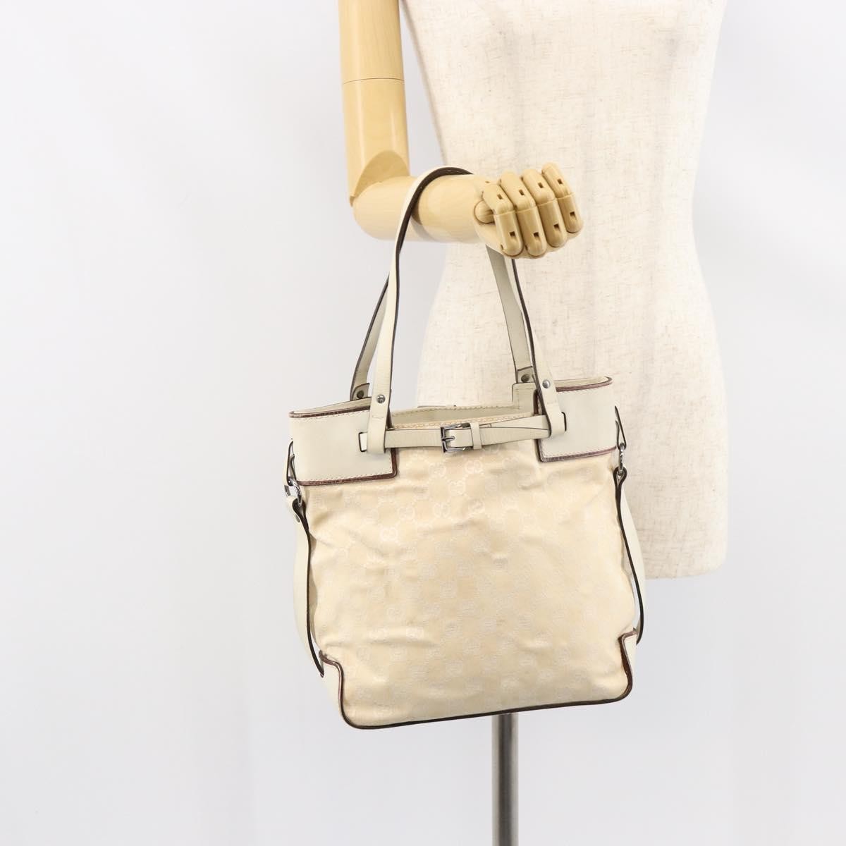 Gucci Belted Bucket Tote Gg Canvas With Leather Beige Canvas Tote Bag Bag (Pre-Owned)