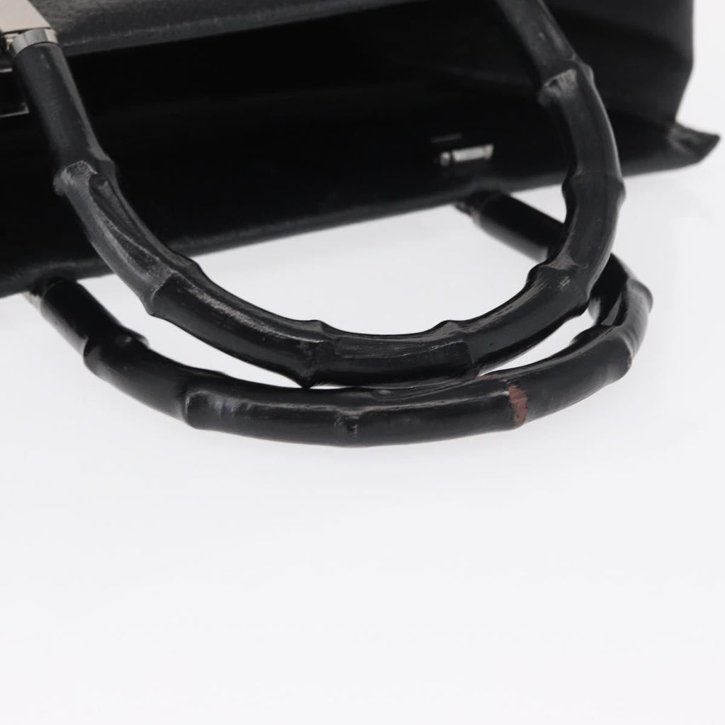 Gucci Vintage Bamboo Handle Bag Leather Black Leather Handbag (Pre-Owned)