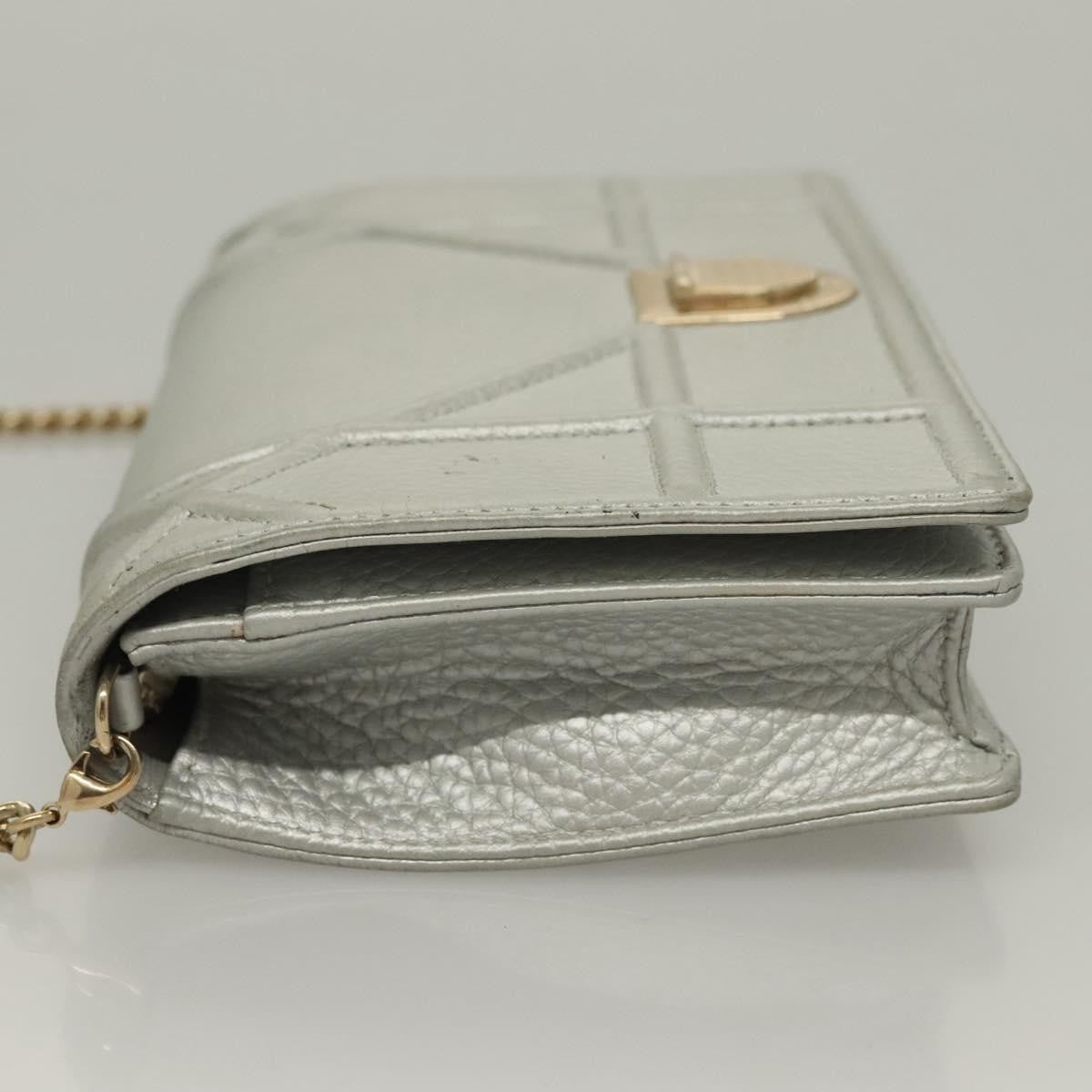 Christian Dior Diorama Wallet On Chain Leather Silver Leather Bag (Pre-Owned)