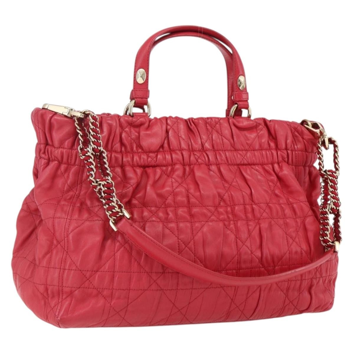 Christian Dior Delices Tote Cannage Quilt Leather Red Leather Tote Bag Bag (Pre-Owned)