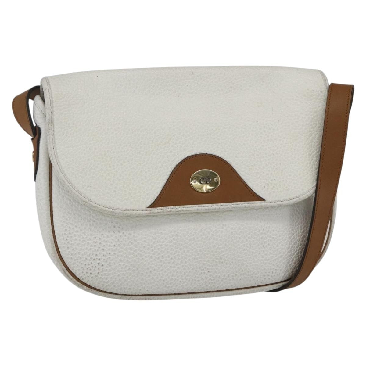 Christian Dior Vintage Shoulder Bag Leather White Leather Shoulder Bag Bag (Pre-Owned)