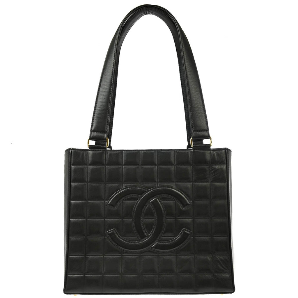 Chanel Chocolate Bar Cc Tote Quilted Leather Black Leather Tote Bag Bag