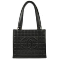 Chanel Chocolate Bar Cc Tote Quilted Leather Black Leather Tote Bag Bag