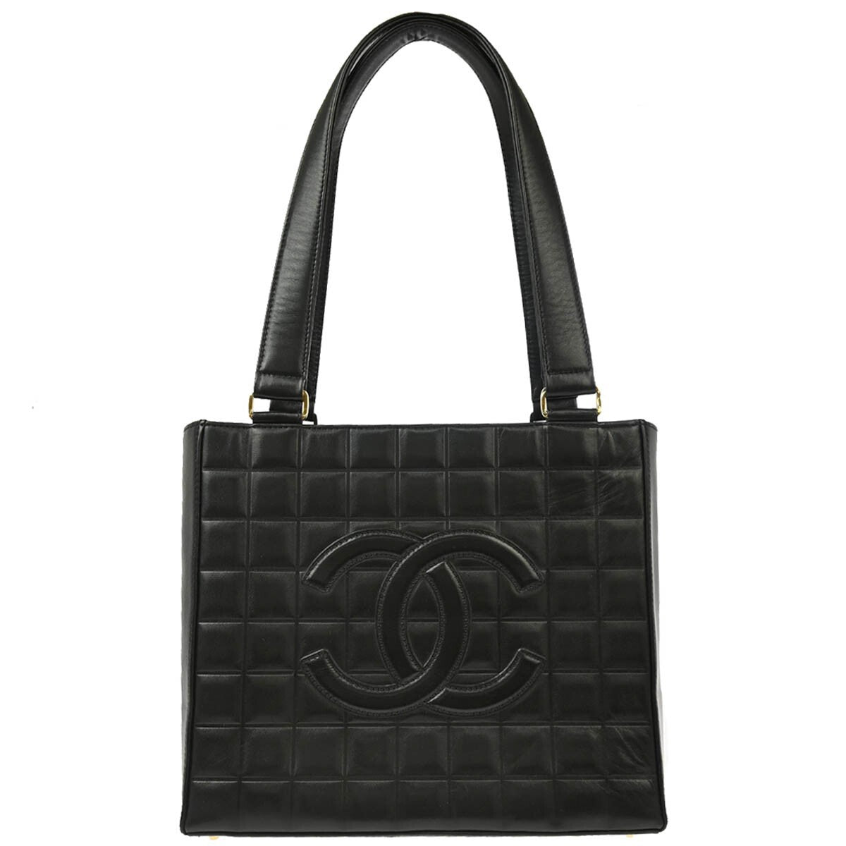 Chanel Chocolate Bar Cc Tote Quilted Leather Black Leather Tote Bag Bag