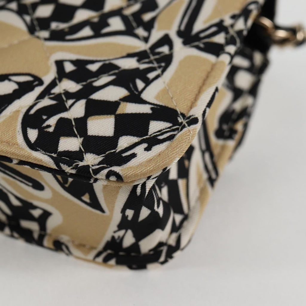 Chanel Flap Card Holder On Chain Quilted Printed Canvas Beige Nylon Shoulder Bag Bag