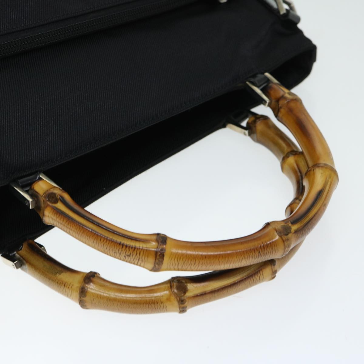 Gucci Vintage Bamboo Handle Bag Nylon Black Nylon Tote Bag Bag (Pre-Owned)