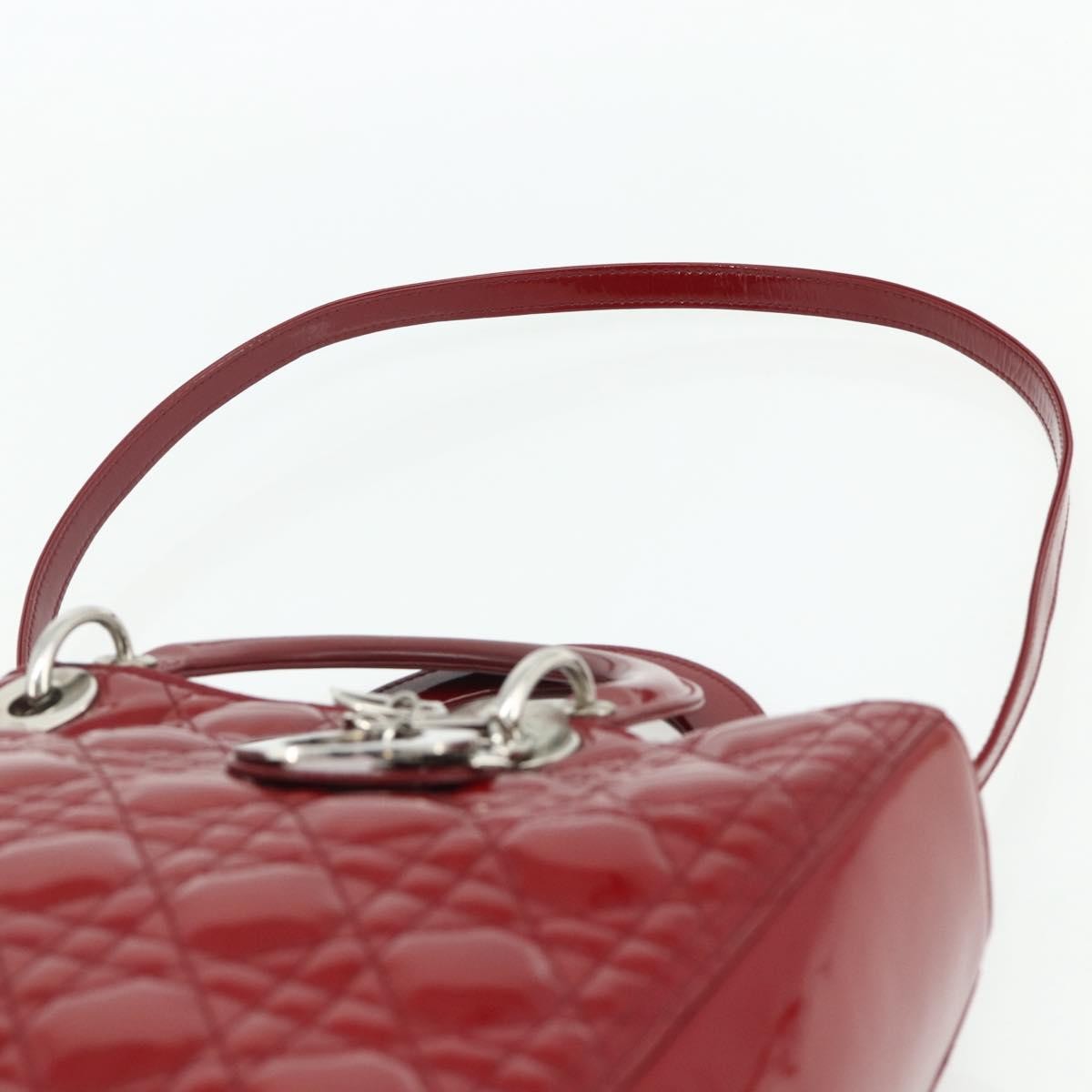 Christian Dior Lady Dior Bag Cannage Quilt Patent Red Patent_Leather Handbag (Pre-Owned)